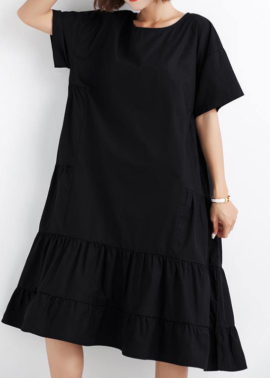 Black Ruffles Cotton Wardrobes Short Sleeve Cotton Dresses