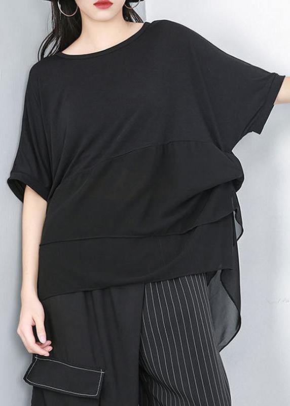 Black Shirts Fine Cotton Chiffon Spliced Irregular Blouse