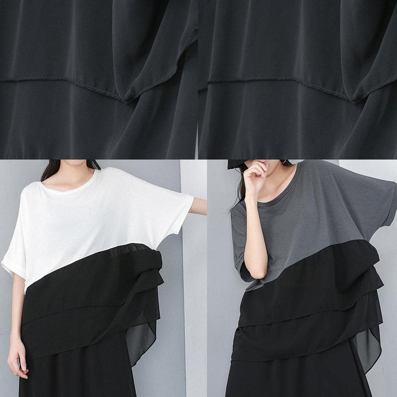 Black Shirts Fine Cotton Chiffon Spliced Irregular Blouse