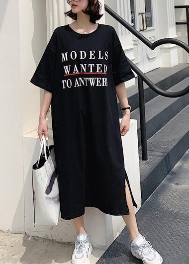 Black Side Open Cotton Tunics for Back Hollow Out Cotton Robes Summer Dress