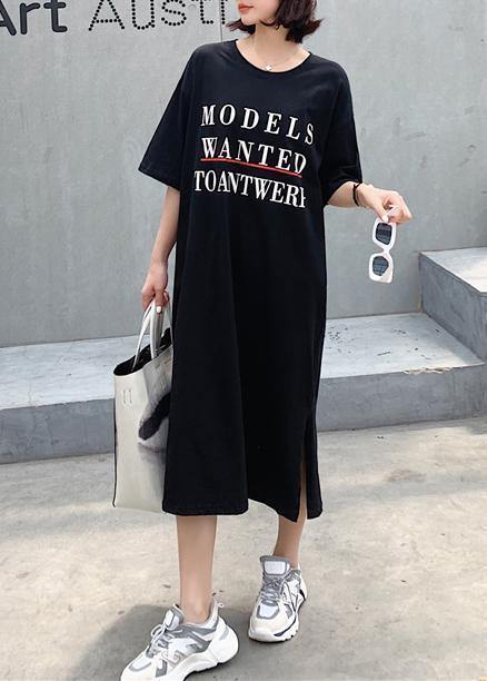 Black Side Open Cotton Tunics for Back Hollow Out Cotton Robes Summer Dress