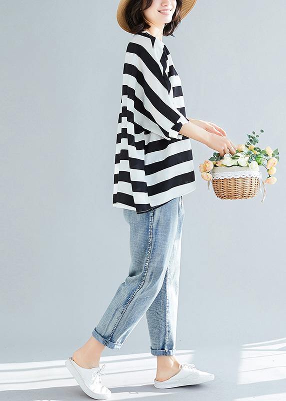 Black Striped Chiffon Dresses Sleeve Batwing Sleeve Art Summer Tops