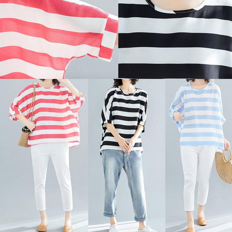 Black Striped Chiffon Dresses Sleeve Batwing Sleeve Art Summer Tops