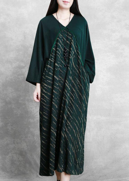 Black Striped Clothes V Neck Batwing Sleeve Dresses