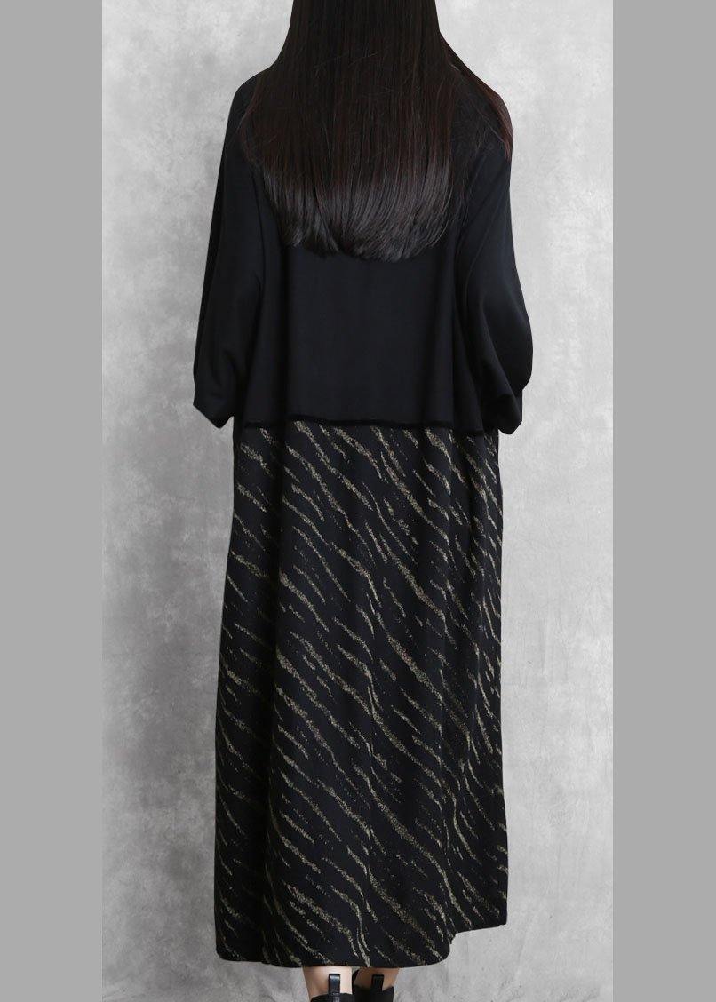 Black Striped Clothes V Neck Batwing Sleeve Dresses