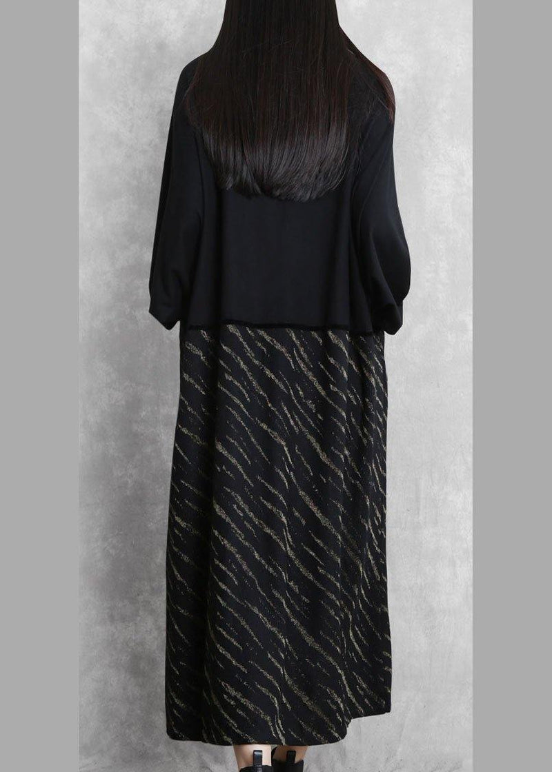 Black Striped Clothes V Neck Batwing Sleeve Dresses