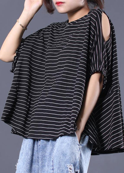 Black Striped Cotton Clothes Off the Shoulder Clothing Summer Top