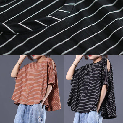 Black Striped Cotton Clothes Off the Shoulder Clothing Summer Top