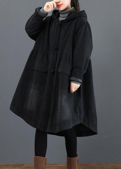 Black Clothes Ideas Hooded Large Hem Coat