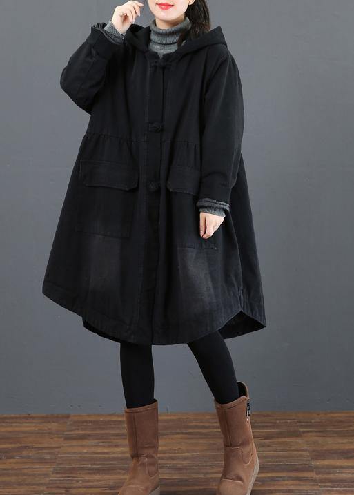 Black Clothes Ideas Hooded Large Hem Coat