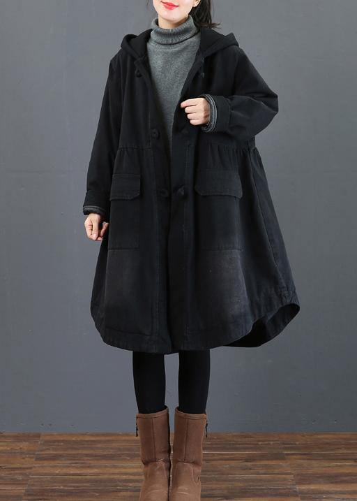 Black Clothes Ideas Hooded Large Hem Coat