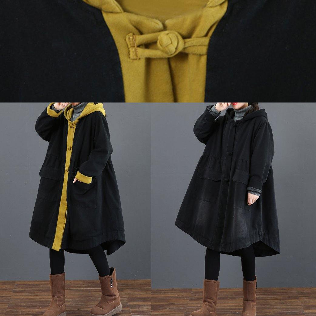 Black Clothes Ideas Hooded Large Hem Coat