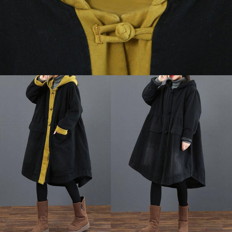 Black Clothes Ideas Hooded Large Hem Coat