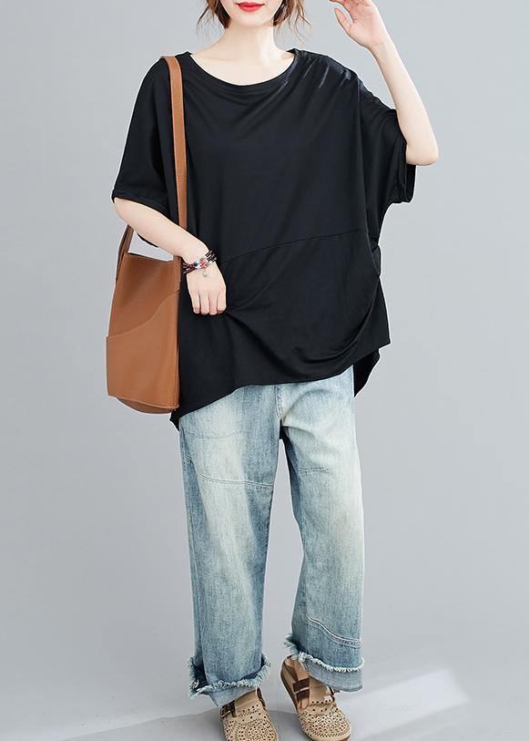 Black Top Silhouette O Neck Batwing Sleeve Baggy Shirts
