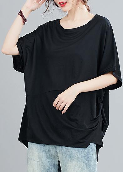 Black Top Silhouette O Neck Batwing Sleeve Baggy Shirts