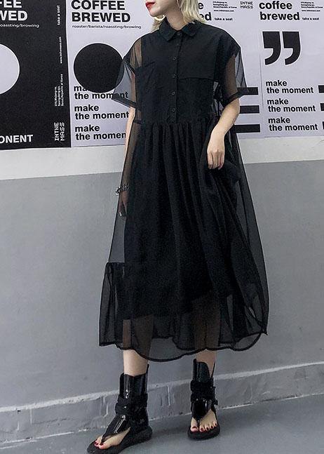 Black Tulle Tunic Top Short Sleeve Robe Summer Dress