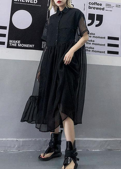 Black Tulle Tunic Top Short Sleeve Robe Summer Dress