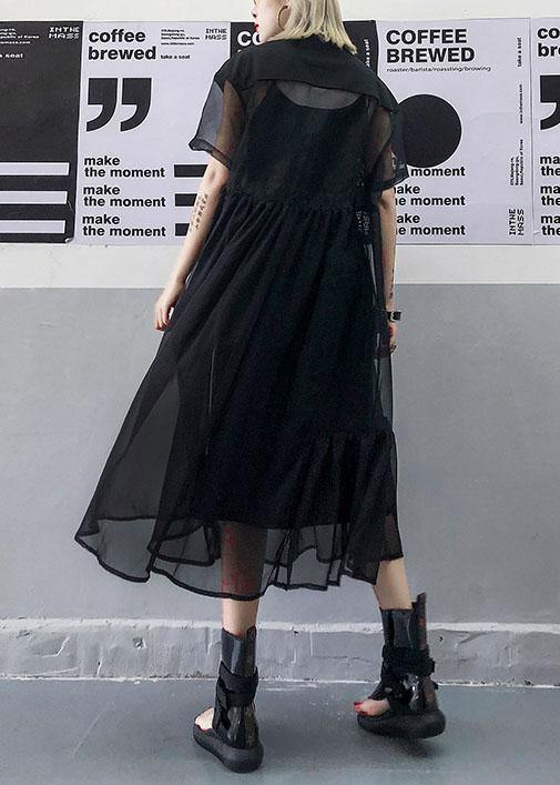 Black Tulle Tunic Top Short Sleeve Robe Summer Dress