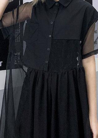 Black Tulle Tunic Top Short Sleeve Robe Summer Dress