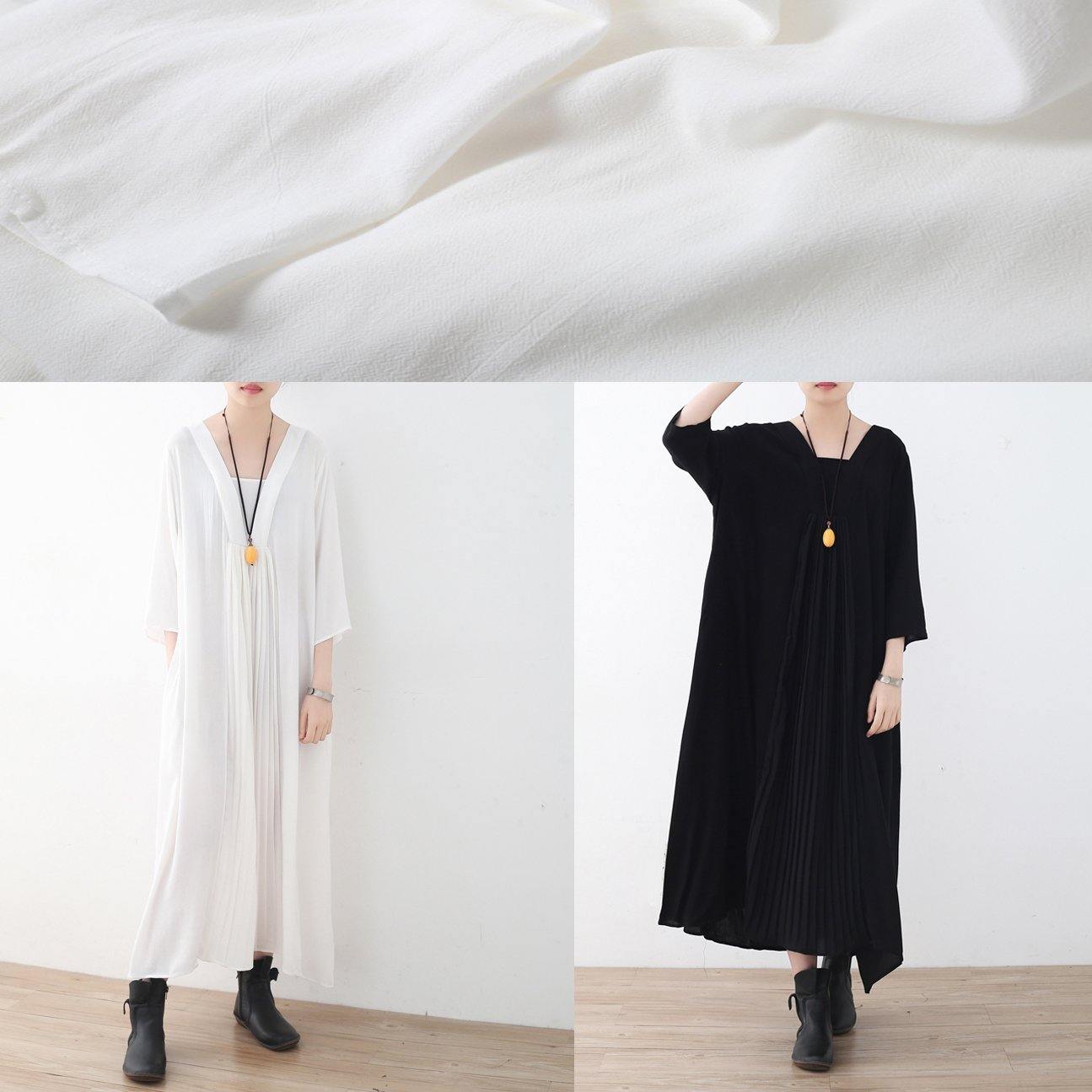 Black V Neck Chiffon Quilting Dresses Cinched Maxi Summer Dress