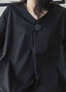 Black V Neck Cotton Tunics Big Pockets Maxi Summer Dresses