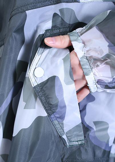 Blackish Green Print Fine Coat Pattern Hooded Zippered Outwears