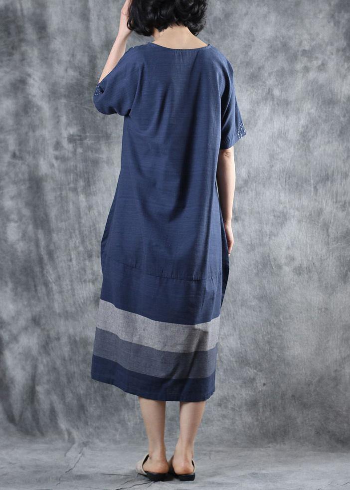 Blue Cotton Clothes for Patchwork Long Summer Dresses