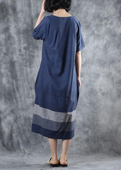 Blue Cotton Clothes for Patchwork Long Summer Dresses