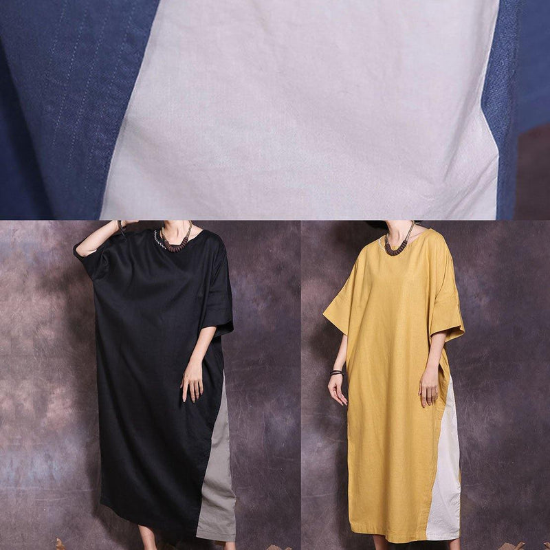 Blue O Neck Cotton Clothes Half Sleeve a Line Summer Dresses
