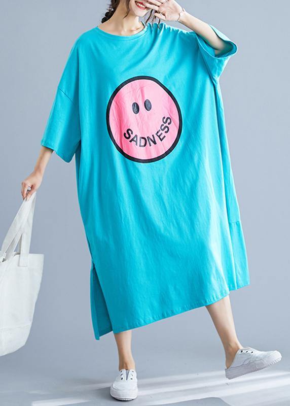 Blue Prints Cotton Dresses Side Open Cotton Summer Dresses