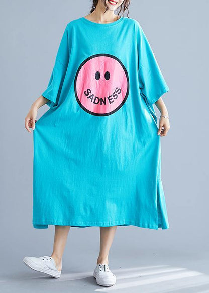 Blue Prints Cotton Dresses Side Open Cotton Summer Dresses