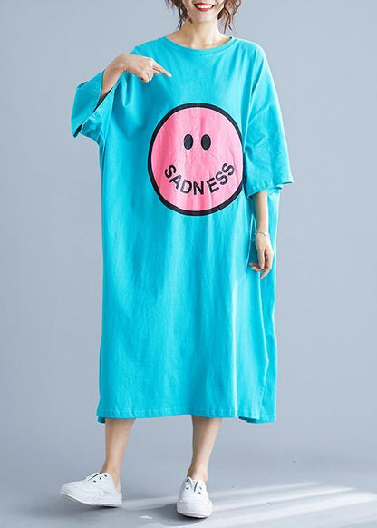 Blue Prints Cotton Dresses Side Open Cotton Summer Dresses