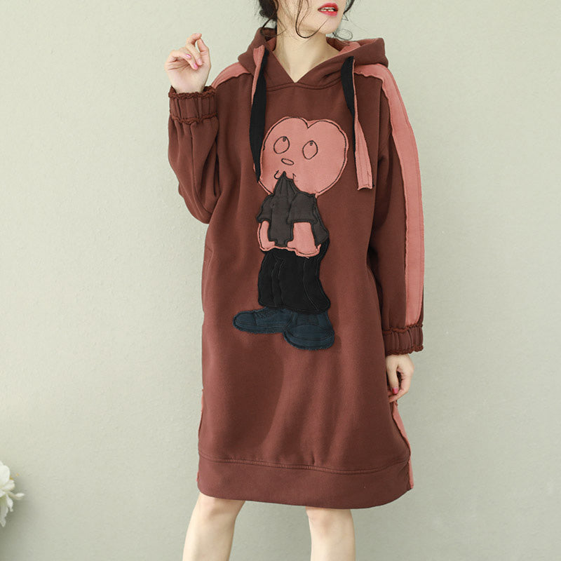 Brown Cotton Wardrobes Photography Hooded Thick Short Dress