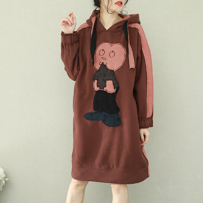 Brown Cotton Wardrobes Photography Hooded Thick Short Dress