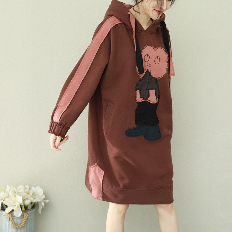 Brown Cotton Wardrobes Photography Hooded Thick Short Dress
