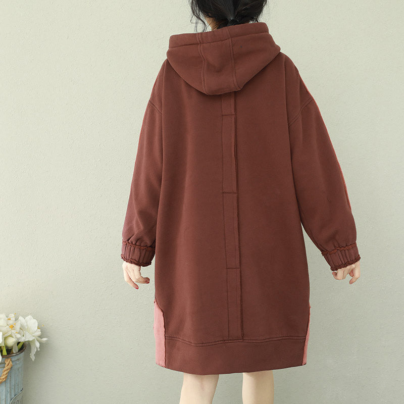 Brown Cotton Wardrobes Photography Hooded Thick Short Dress