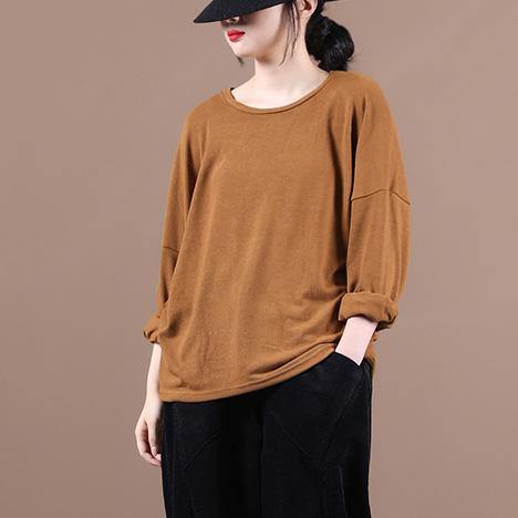 Brown Shirts O Neck Baggy Cotton Fall Shirts