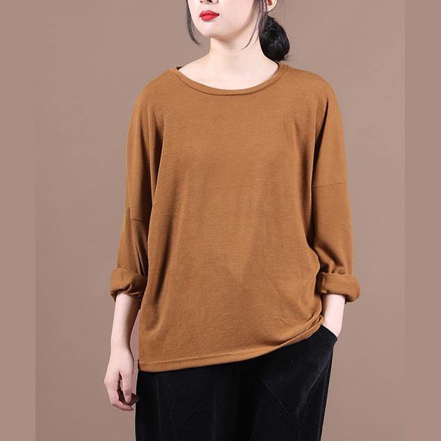 Brown Shirts O Neck Baggy Cotton Fall Shirts