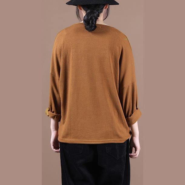 Women brown shirts o neck baggy cotton fall shirts