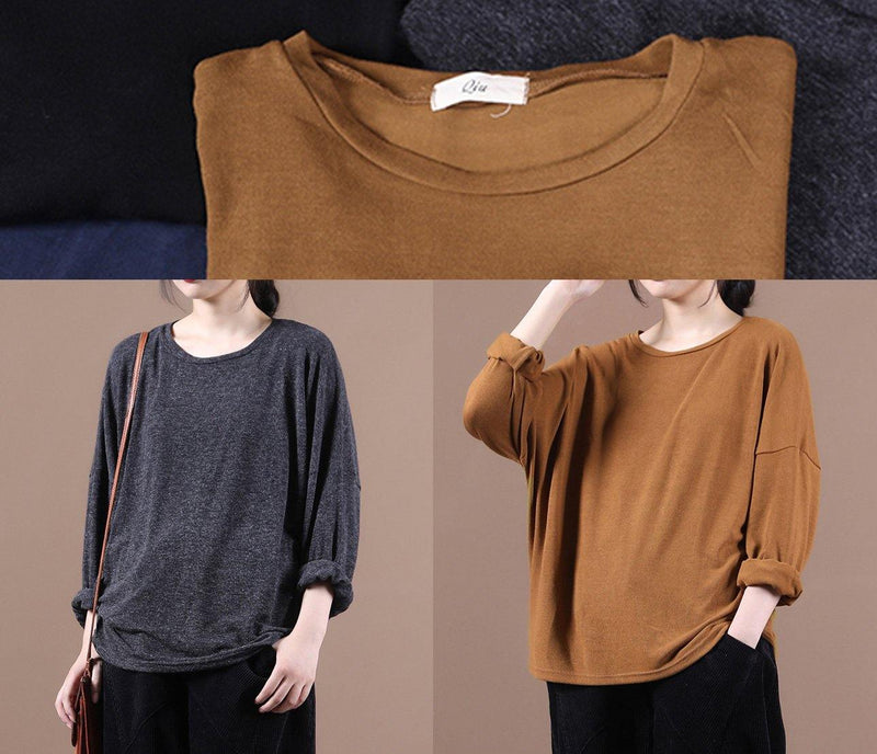 Brown Shirts O Neck Baggy Cotton Fall Shirts
