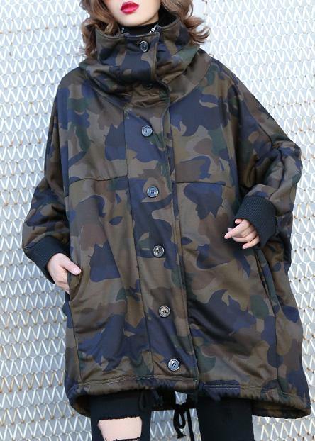 Camouflage Fine Coats Photography High Neck Button Down Fall Coats