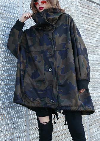 Camouflage Fine Coats Photography High Neck Button Down Fall Coats
