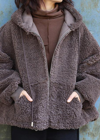 Chocolate Hooded Coats Black Dresses Outwears