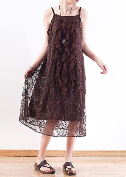 Chocolate Lace Tunic Top Stylish Pattern Sleeveless a Line Summer Dresses