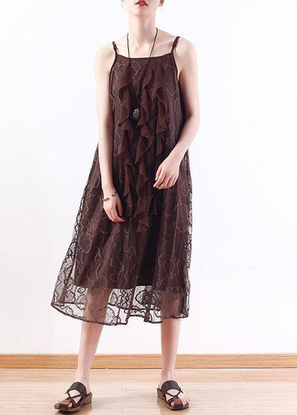 Chocolate Lace Tunic Top Stylish Pattern Sleeveless a Line Summer Dresses