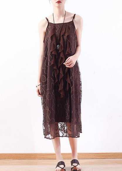 Chocolate Lace Tunic Top Stylish Pattern Sleeveless a Line Summer Dresses