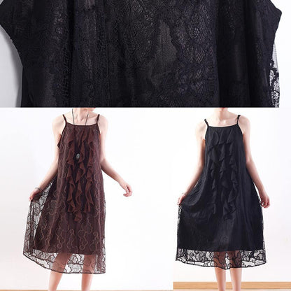 Chocolate Lace Tunic Top Stylish Pattern Sleeveless a Line Summer Dresses