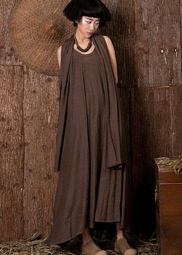 Chocolate Linen Dresses Sleeveless Cotton Dresses