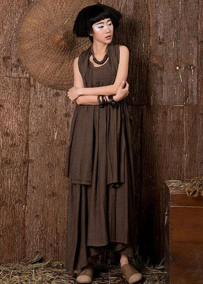 Chocolate Linen Dresses Sleeveless Cotton Dresses