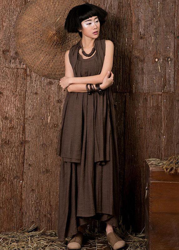 Chocolate Linen Dresses Sleeveless Cotton Dresses